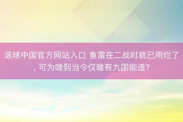滚球中国官方网站入口 鱼雷在二战时就已用烂了， 可为啥到当今仅唯有九国能造?